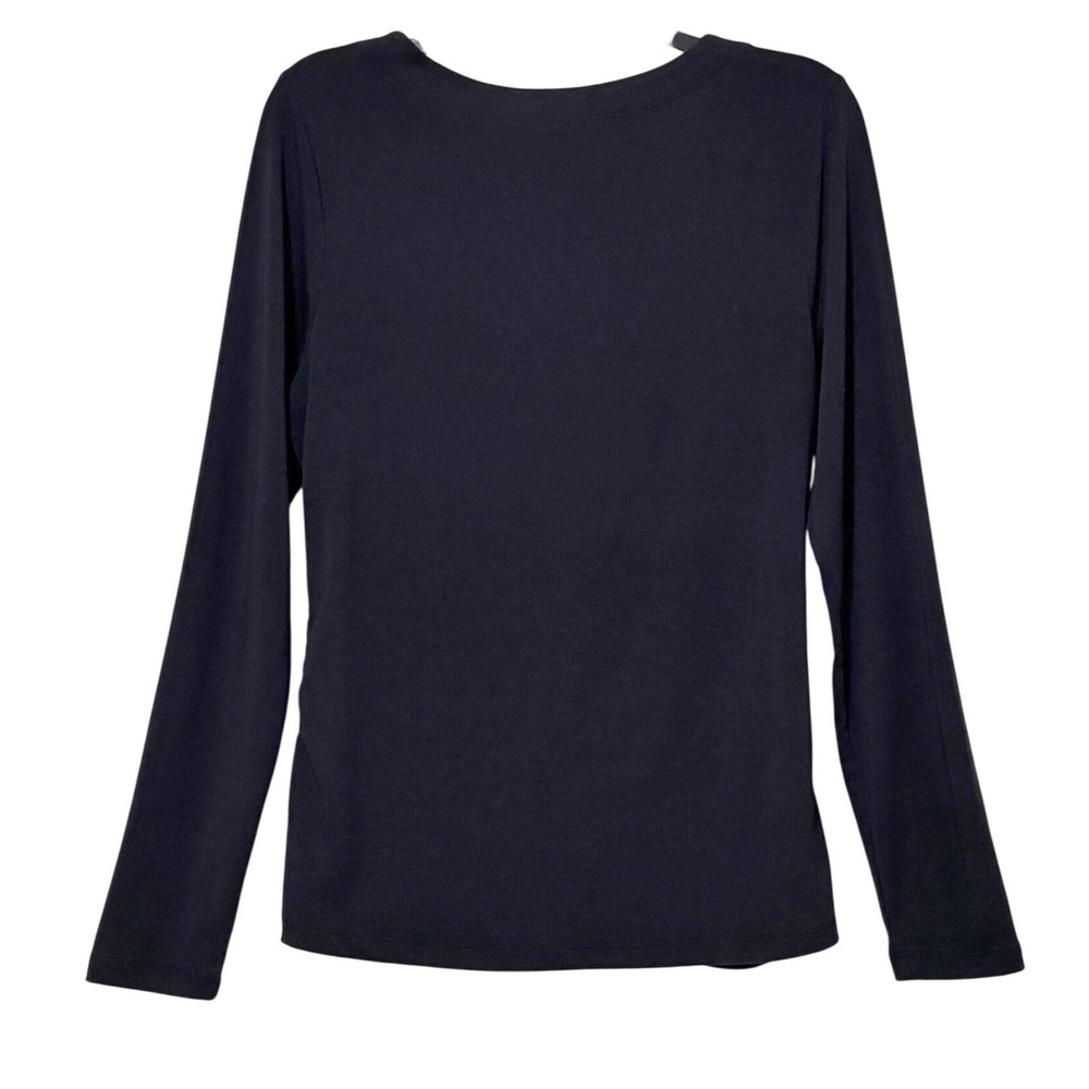 Athleta Sz. M -Black Ruched Side Crossover Tulip Hem Long Sleeve Scoop Neck Top - Picture 2 of 8